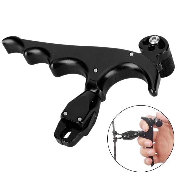 Metall 4-finger bueutløser Caliper Tommel Trigger Grip Jakt Skyting Tilbehør Svart
