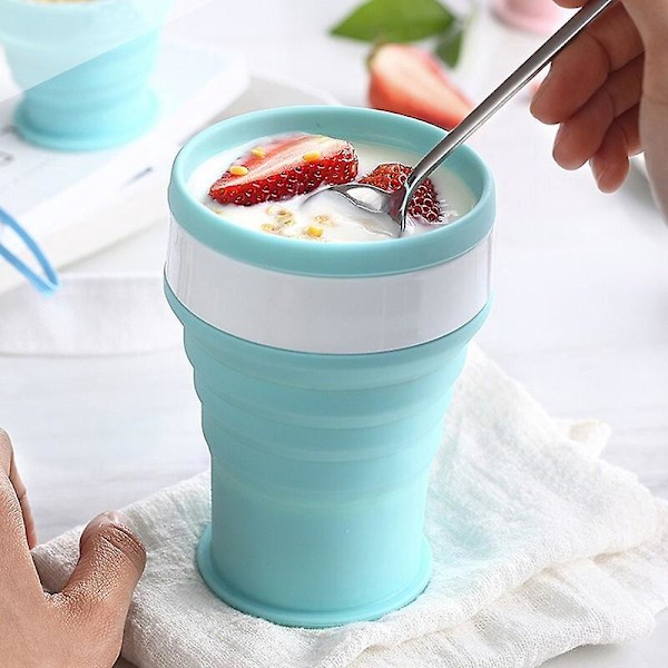 Kannettava silikoninen taittuva matkakupisarja - Laajennettava taittuva retkeilykuppi kansien kanssa - 2 kpl 350 ml, asteikko