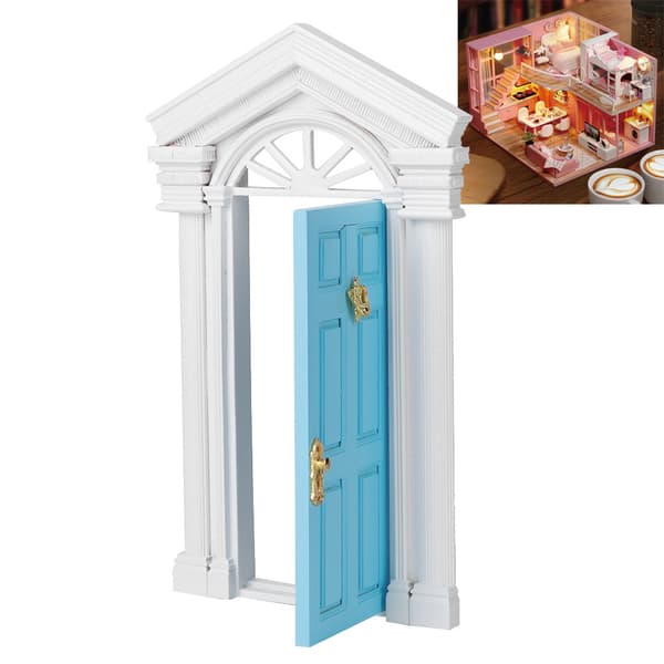 1:12 Dukkehus Miniature Lille Mini Fe Træ Birk Døråbning med Tilbehør Blå