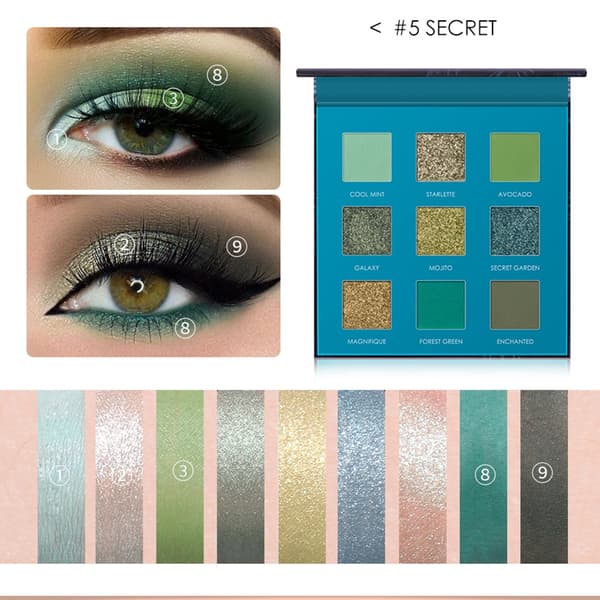 9 färger Vattentät Svettresistent Glitter Glänsande Ögonskuggspuder Smink