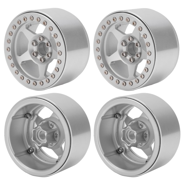 4 stk. Beadlock-hjul i aluminiumlegering med fem eiker, lette mikro-crawlerhjul til Axial For SCX10 90046 RC-bilSølv