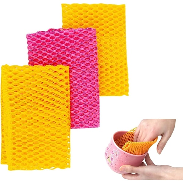 Odor-Free Dish Washing Net Cloths/Scourer - Quick Dry - No More Mildew Smell - Perfect Scrubber for Dishes - 11x11 Inches - Pack of 4