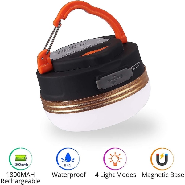 Uppladdningsbar vattentät campinglykta med Power Bank och 3 lägen, bärbar LED-tältlampa för utomhuscamping, vandring och nödsituationer