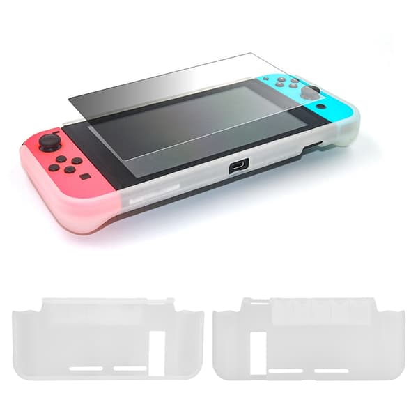 Integrerat transparent TPU-fodral med kortplats + lock + skyddsfilmset för Switch Host