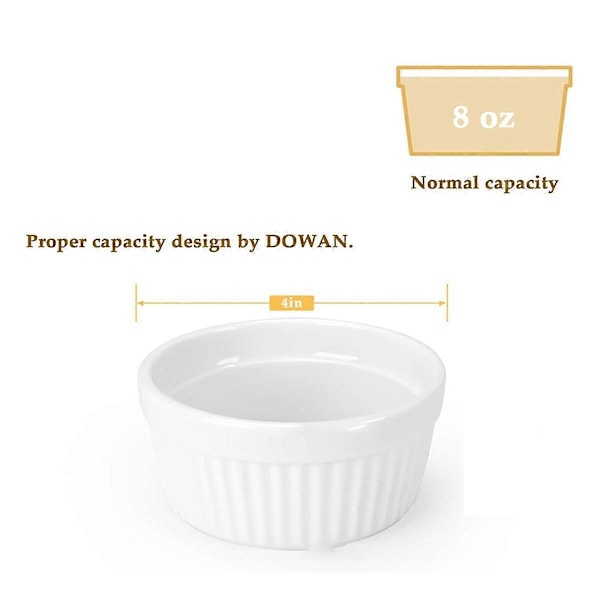 Ramekiner med lock 240 ml, vita porslins ramekiner för crème brûlée och sufflé