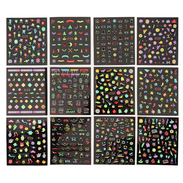 12 ark Nail Art Stickers Självhäftande DIY Långvariga multifunktionella Halloween Nageldekaler