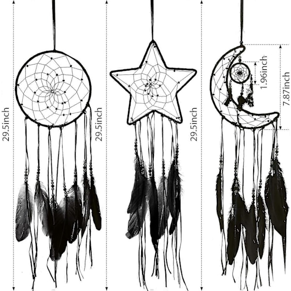 3 Stykker Macrame Drømmefanger Måne Sol Stjerne Design Vævet Vægophæng Dekoration Håndlavet