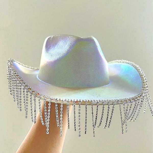 Cowgirl Hat med Rhinestones og Frynser - Perfekt til Kvinder og Piger til Temafester! Pink