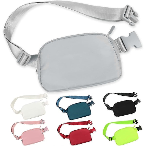 Crossbody mageveske for kvinner og menn, overalt belteveske med justerbar stropp, for utendørs fotturer, løping, reise, fritid, grå