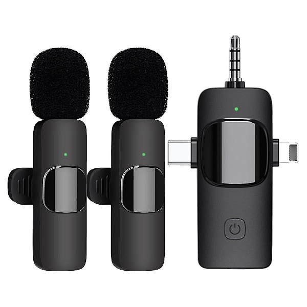 3-i-1 Trådlös Lavalier Mikrofon kompatibel med Mobiltelefon Kamera Dator Radio Brusreducering Mini Mic-B13