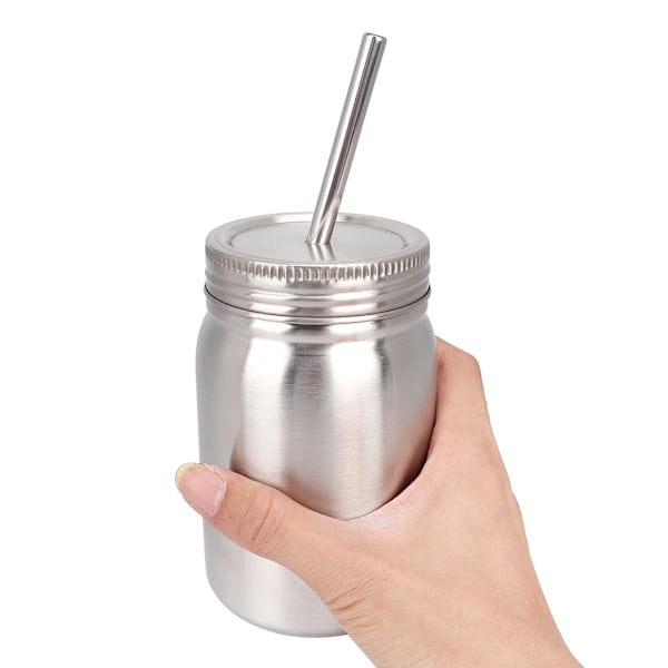 Hushåll 700ml Rostfritt Stål Mugg Utomhus Vattenflaska Termisk Mugg med Lock Straw