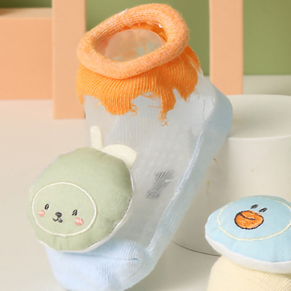 Baby Ankle Socks Bomull Förhindra Glidning Cartoon Söta Ultra Tunna Strumpor för Nyfödda Barn Orange Ljusgrön 6 till 12 Månader