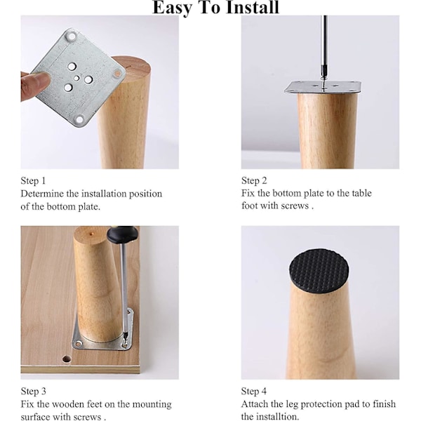 Lutande soffbordben Set - 4 Trä Möbelben, 10cm, Valnötsfinish, med installationstillbehör