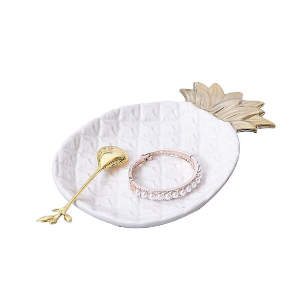 Keramisk tallerkenfad 3D Ananas Design Ring Organizer Smykkebakke Hvid