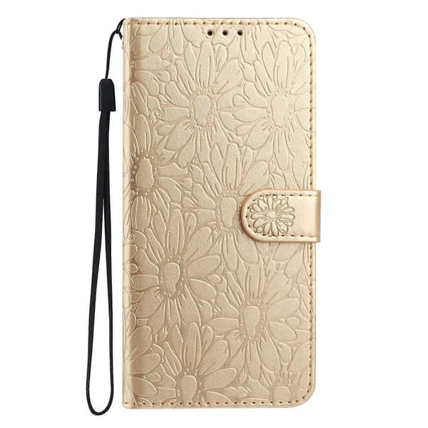 Leather Case with Embossed Daisy Pattern, Wallet Stand, Protective Phone Cover for Samsung Galaxy A56 5G Gold