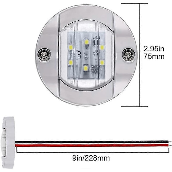 4-pak LED Bådlys 12V Rund Marine Lampe LED Hækmonteringslys til Båddæk (Hvid)