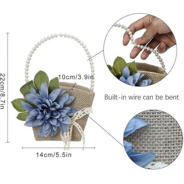 1 Pakke Jute Blomsterpikekurver, Blomsterpikekurv Rustikk Jute, Bryllupsblomsterpikekurv, Blomsterpikekurv med Perlehåndtak, Jute Bryllupsblomst