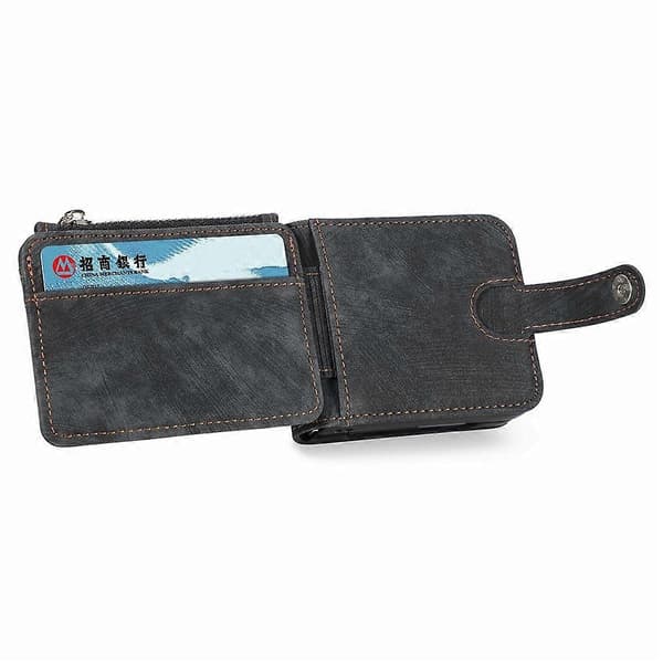 Compatible with Samsung Galaxy Z Flip8 Case Detachable 2-in-1 Card Slots Zipper Leather + PC Phone Case Black