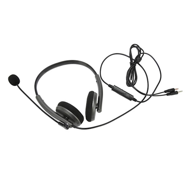 Callcenter-headset - Multifunktionelt, stilfuldt, støjreducerende HD-opkald, høreværn, telefonheadset, rumgrå, dobbelt 3,5 mm
