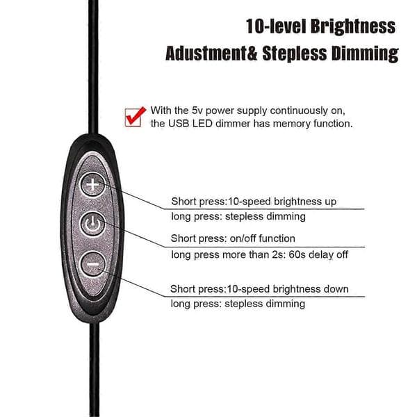 5V USB LED-dimmer, 10-stegs dimning, hona till hane, 2-pack USB-driven dimmer för 5V enkel