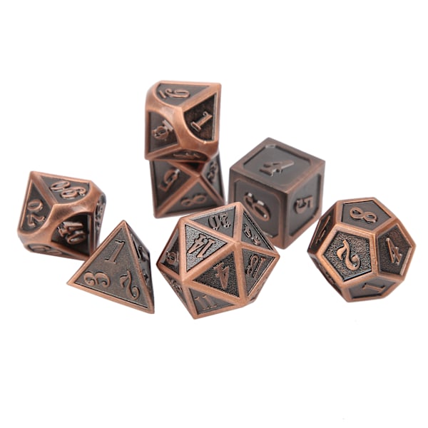 7-delt sett med rollespill polyhedral terninger i sinklegering for brettspill i bronsefarge