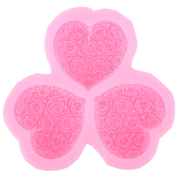 3-hulrum hjerteformet rosenblomst silikoneform sæbe fondant kage chokoladeforme DIY bageværktøj
