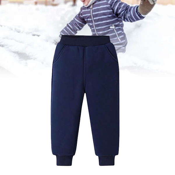 Barn Fleece Sweatpants Elastisk Midja Super Mjuk Bomull Casual Varma Fleece Byxor för Utomhus Vinter Blå M