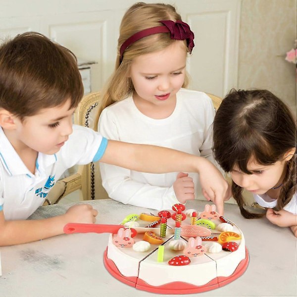 Lekekake til barnebursdag, 38 deler late som bursdagskake kutte- og dekorasjonsleker, rollespill matsett for gutter jenter 3+ år