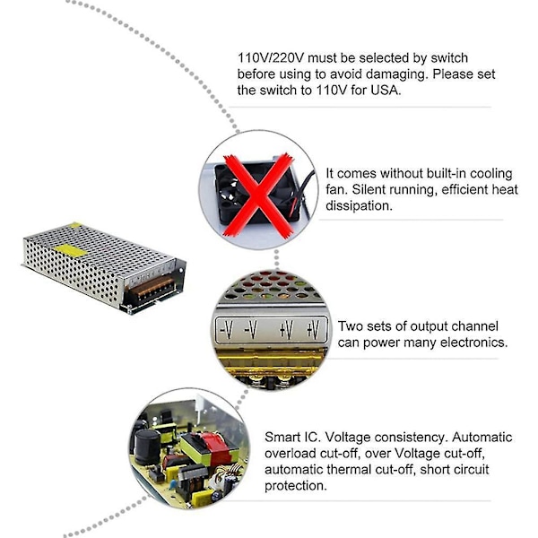 DC 12V 15A 180W Strømforsyning Transkompatibel Switch AC 110V / 220V til DC 12V 20amp Switching Adapter Co-E