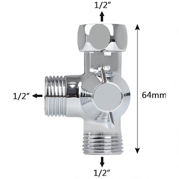 3-veis solid messing, 3-veis omkoblingsventil, 3-veis dusjfordelingsventil, G1/2\" T-adapterventil, for dusj