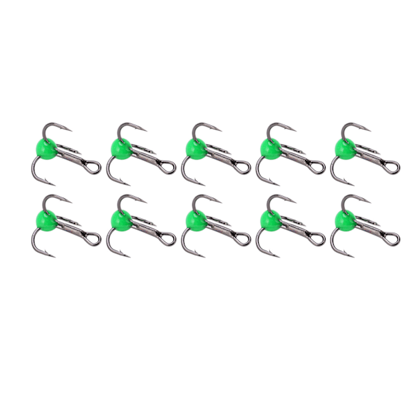 10 st/set fiskekrok trippelkrok i kolstål, korrosionsbeständig fiskedrag, färgad borrkrok, grön