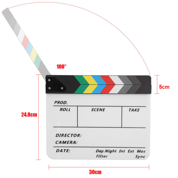 Acryl Director Scene Clapperboard TV-film Action Board Film Cut Prop med pen (farve/hvid)