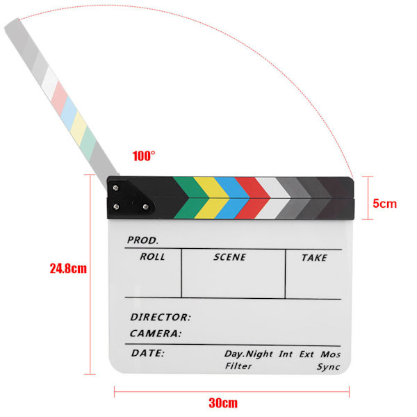 Akryyliohjaaja Scene Clapperboard TV Movie Action Board Film Cut Prop kynällä (väri/valkoinen)