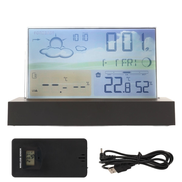 Weather Clock Transparent ABS Wireless Multifunctional Temperature Alarm Clock with Color Screen