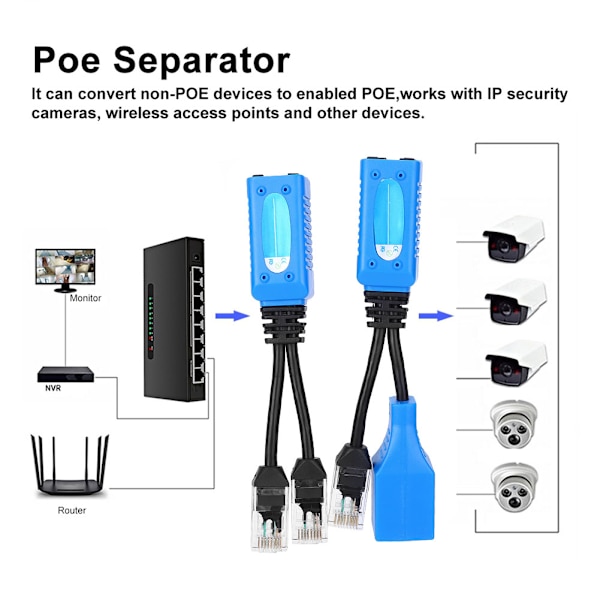 RJ45 strømkabelsett - 2 stk POE-splitter RJ45-koblinger