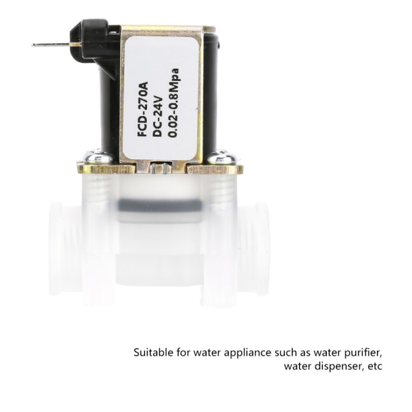 1/4 tuuman normaalisti suljettu N/C-tyypin 24V DC muovinen solenoidiventtiili puhtaan veden koneelle