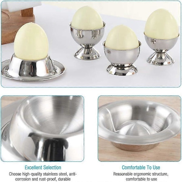 Eggkopp i rustfritt stål, eggstativ, sett med 6, polert, stablebar