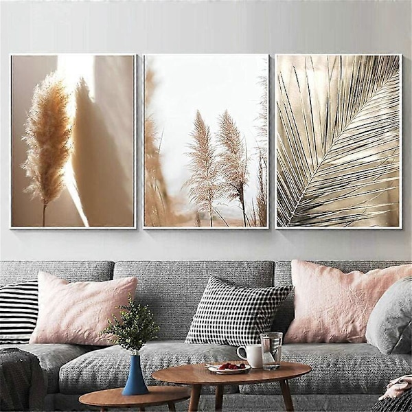 3 Premium-julisteen setti - Beige - Pampasheinä - Moderni seinäsisustus - Vintage-kuvat - Kehyksetön (30 x 40 cm)