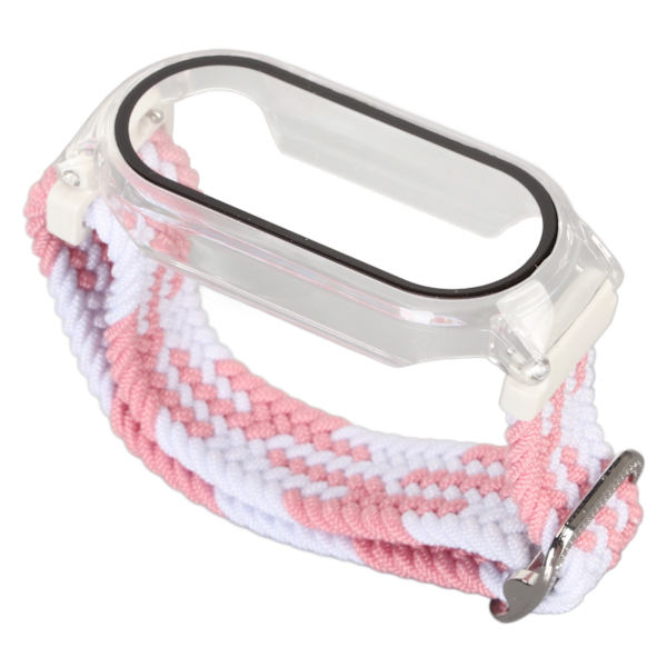 Mjukt nylon flätat watch med case Skärmskyddstillbehör Passar för Mi Band 7 Rosa Vit och transparent case
