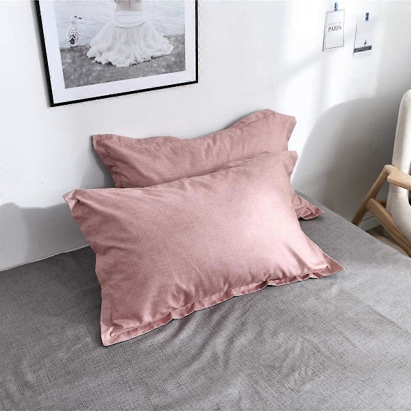 Dynetrekk Dobbeltsengsett, 4 Deler Mikrofiber Ensfarget Rutete Sengsett med 2 Putetrekk og 1 Laken (220x240cm, Rosa)