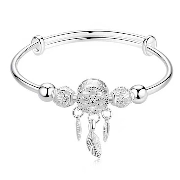 Drömfångare Armband Tassel Fjäder Charm Silver Push Pull Spänne Justerbart Armband Smycken