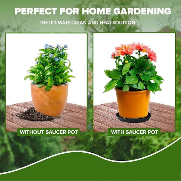 30 cm (12\") Diameter Pakke med 4 Plantepotteskåle, Blomsterpotteskåle - Sorte Plastik Plantepotteskåle - Ideel som Drypbakke Plantepottebakker
