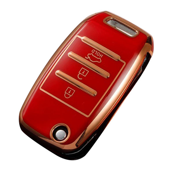 Nyckelringsskydd TPU exakt passform smart nyckelskydd hållare ersättning för Kia K2 K3 K4 KXCROSS KX7 röd