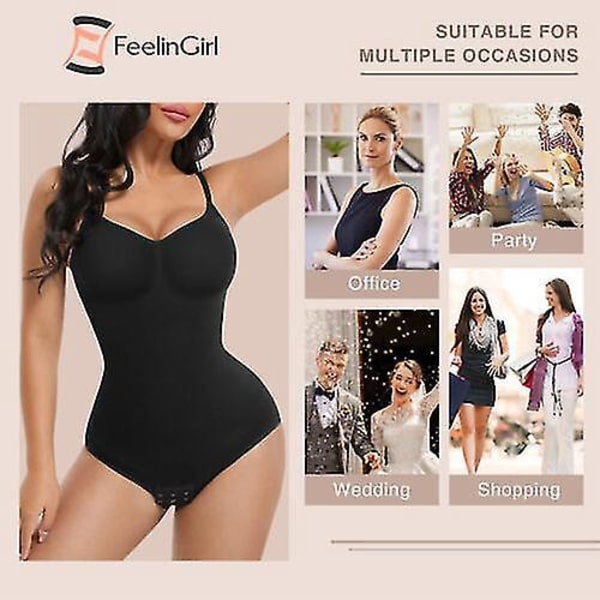 Sømløs fast mavekontrol Kvindernes heldragt slankende bodystocking 3XL sort