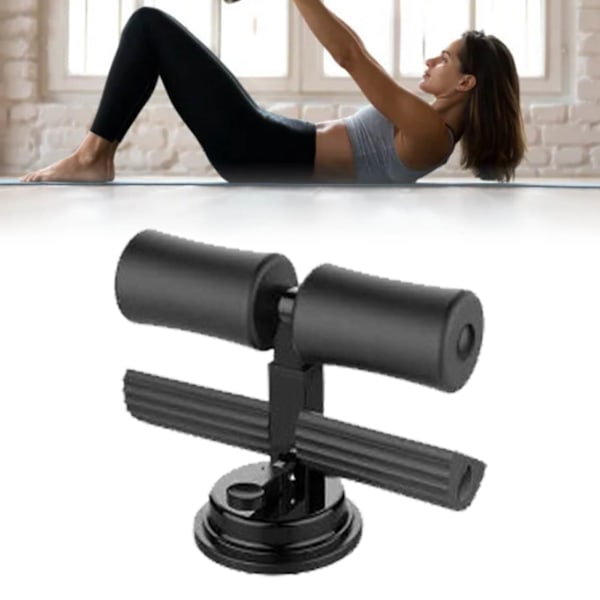 Sit Up Bar Floor Metal Double Rod Portable Sit Up Assistant Device with Suction Cup for Fitness Exercise Abdominal Muscles Full Body Training Black