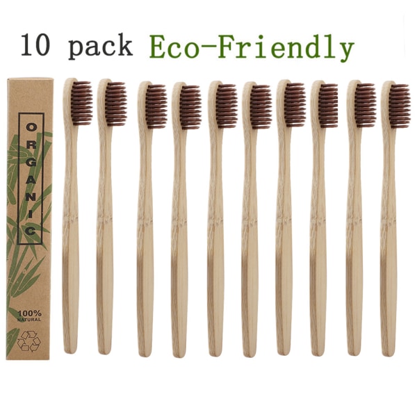 10 stk bambus tandbørster individuelt indpakket rengøring bløde bambus tandbørster til hverdagen Brun