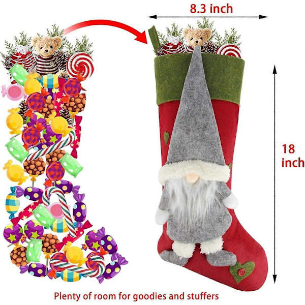 3-delat set julstrumpor 49 cm med söt 3D plysch svensk tomte