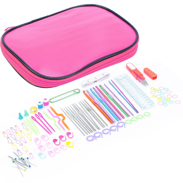 100 st virknålsset DIY 22 virknålsset med små tillbehör för stickentusiaster nybörjareRosa