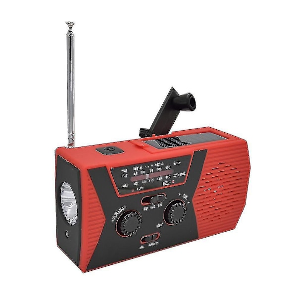 Nødradio med solcellepanel og håndsveivdynamo 4000mah, værrradio, lommelykt, lader, leselys, gul