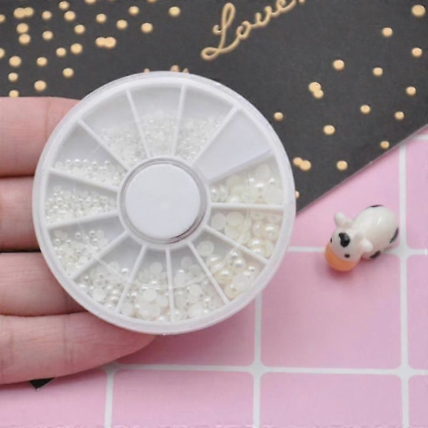 Blandade Storlekar Vita Nagel Pärlor Nagelkonst Tips Halva Pärlor Nageldekoration Strass Nagel Zekai